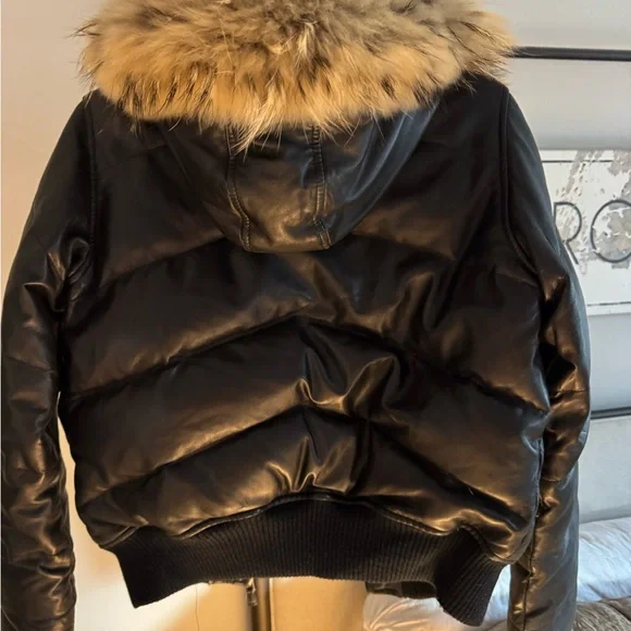 Black Puffer Jacket with Fur Hood - Picture 2 of 3